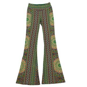 Wolven Fauna Flare Legging Pant S Colorful Stretch Bell Bottom Hippie Retro
